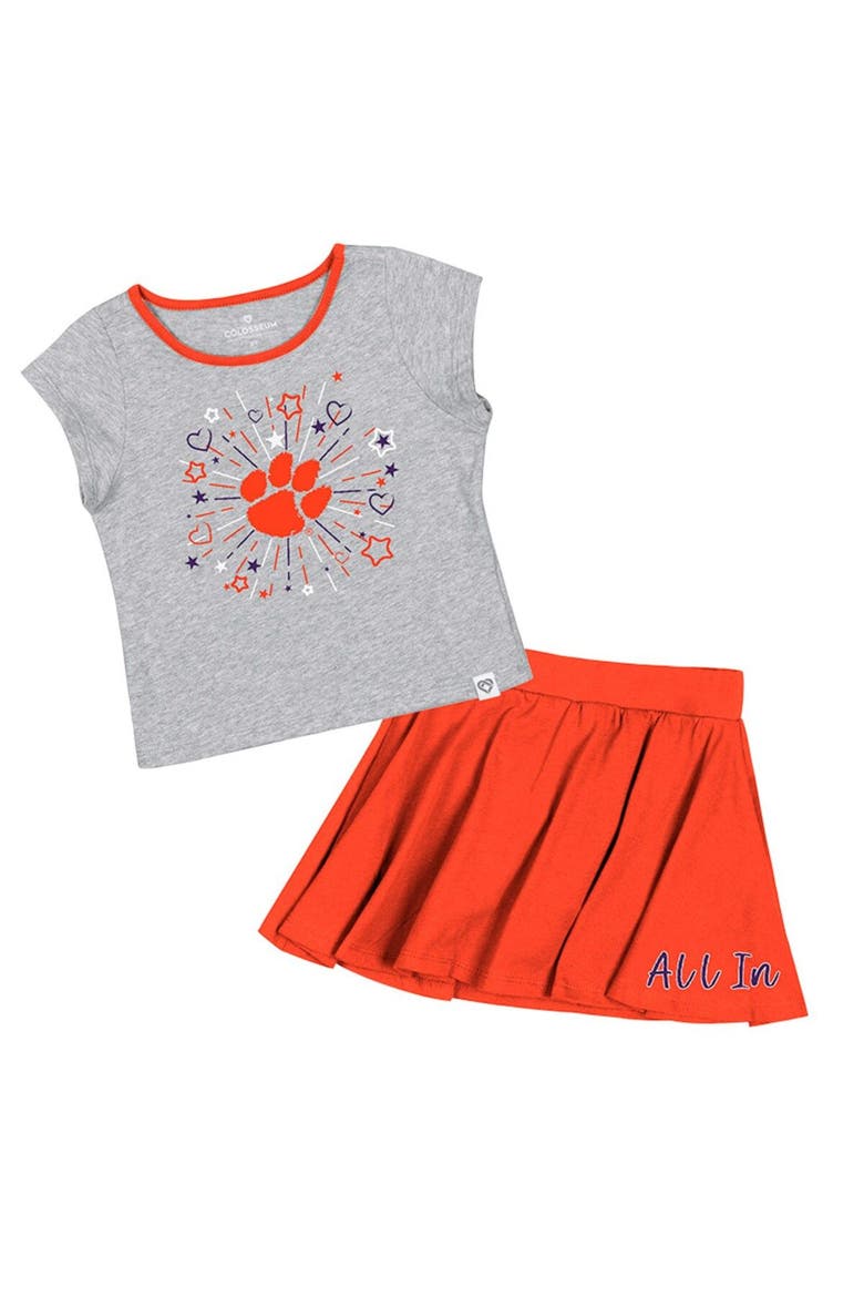 Girls Toddler Colosseum Heather Gray/Orange Clemson Tigers Two-Piece Minds For Molding T-Shirt & Skirt Set, Main, color, Heather Gray