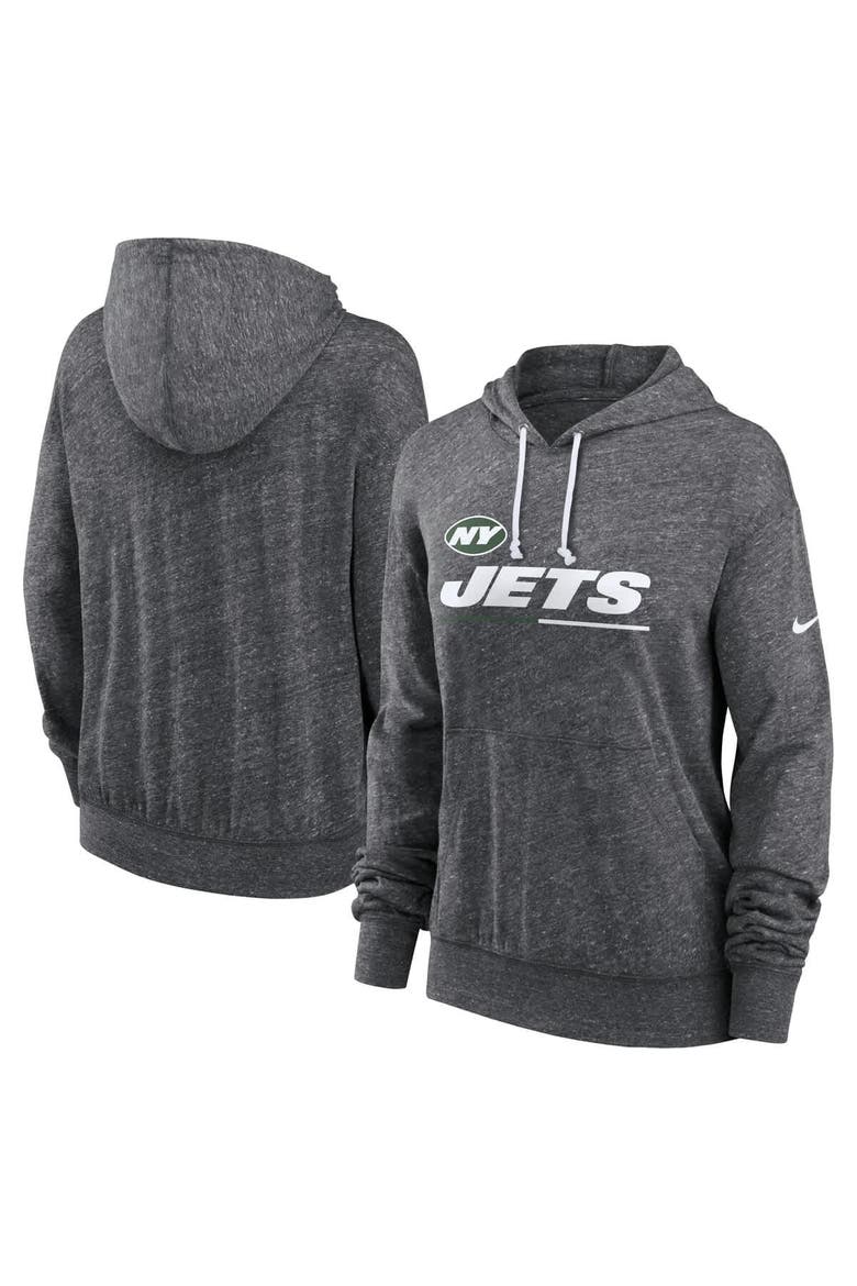 Women's Nike Heather Charcoal New York Jets Team Spirit Gym Vintage Lightweight Hoodie Top, Main, color, Heather Charcoal