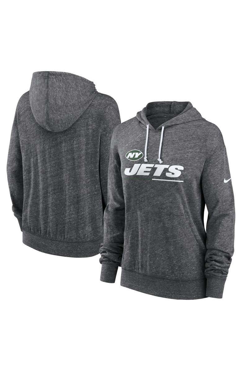 Nike Women's Nike Heather Charcoal New York Jets Team Spirit Gym Vintage Lightweight Hoodie Top, Main, color, Heather Charcoal