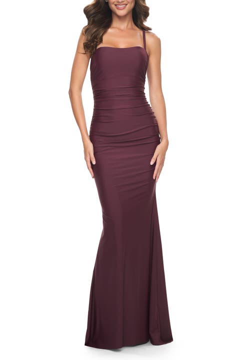 Simple Ruched Jersey Dress with Lace Up Back