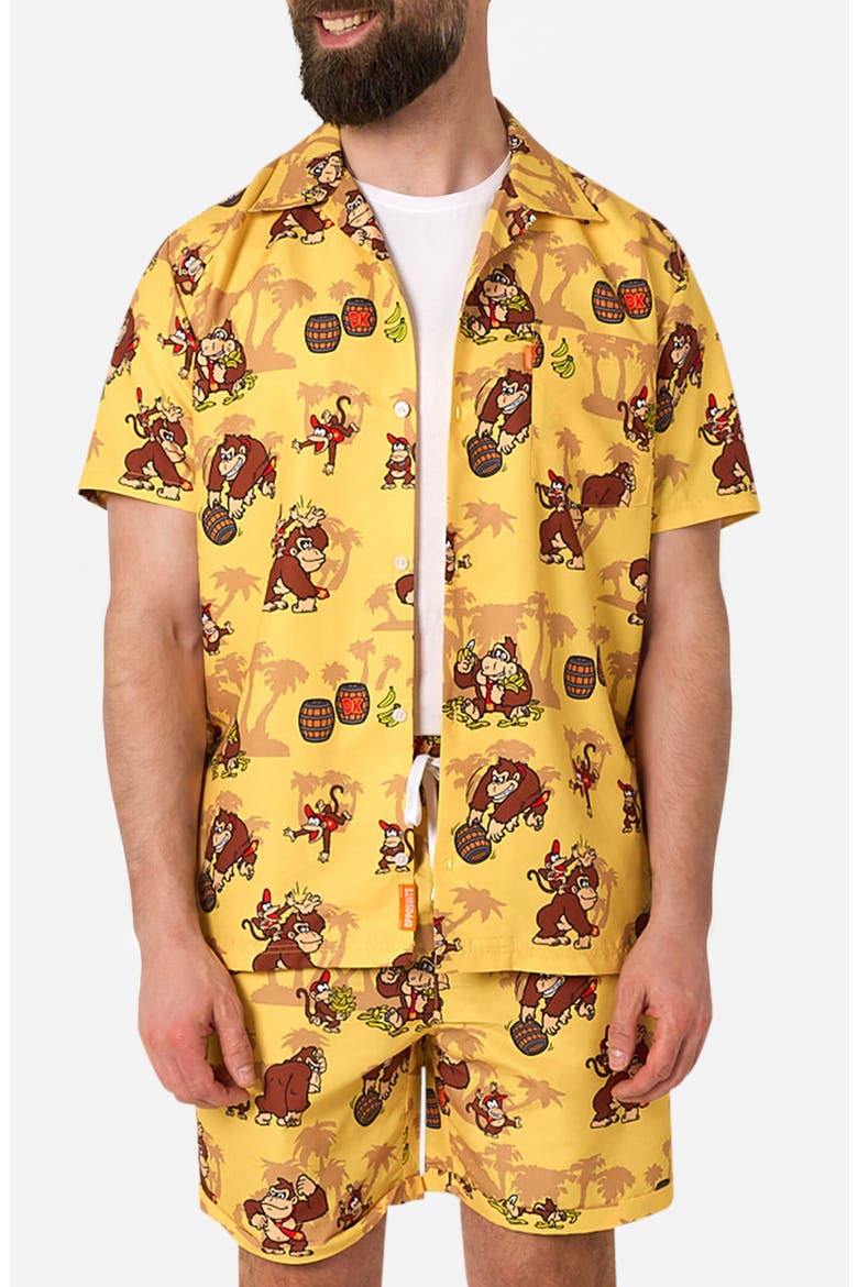 Donkey Kong Graphic Button-Up Shirt & Shorts Set, Main, color, YELLOW