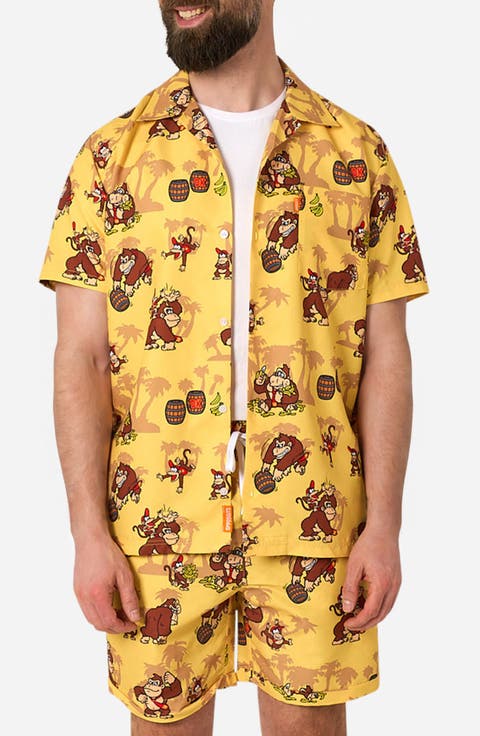 Donkey Kong Graphic Button-Up Shirt & Shorts Set