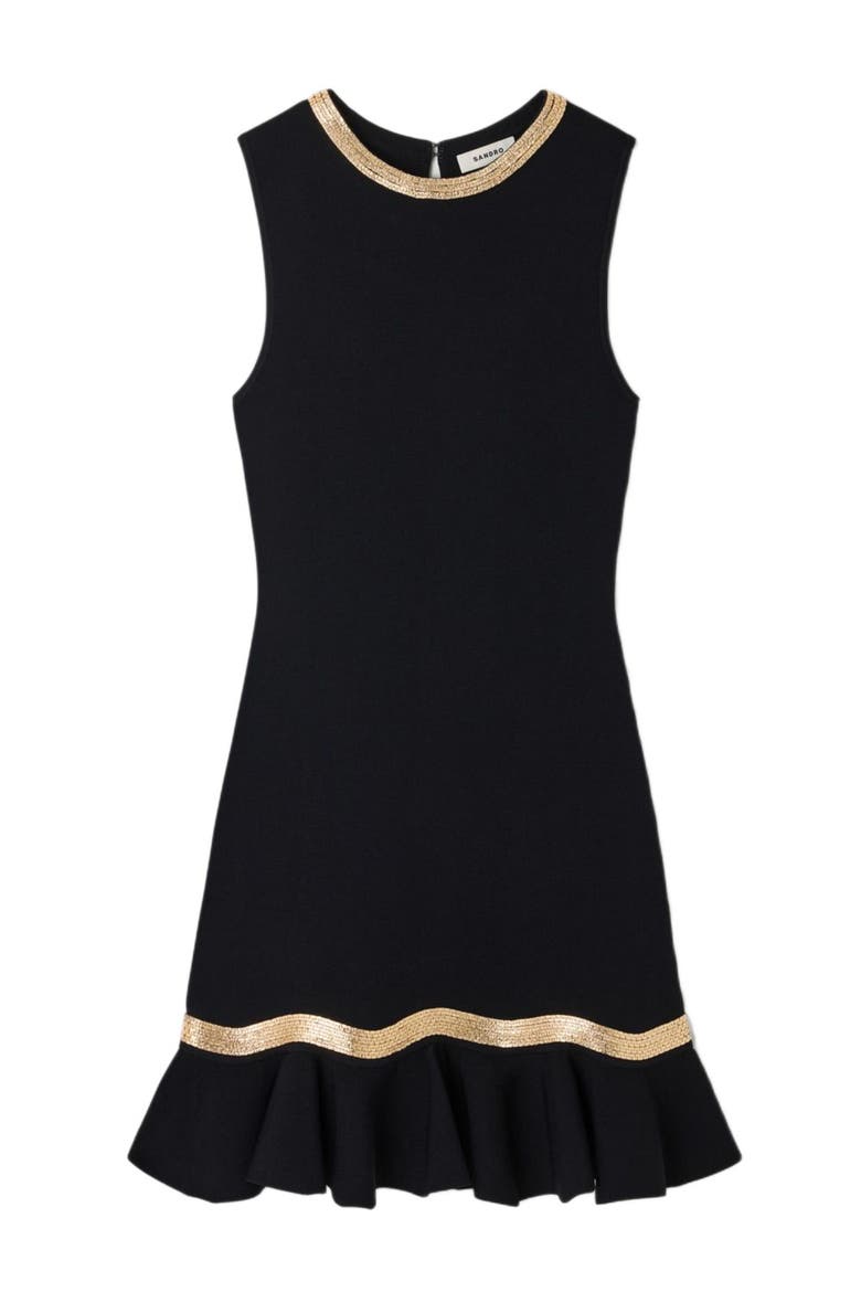 Metal chain knit short dress, Alternate, color, Black