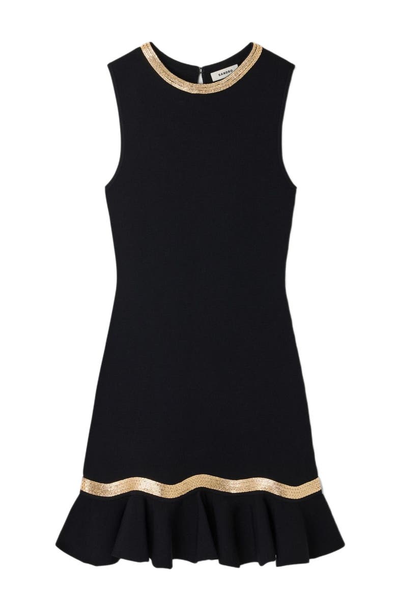 SANDRO Metal chain knit short dress, Alternate, color, Black