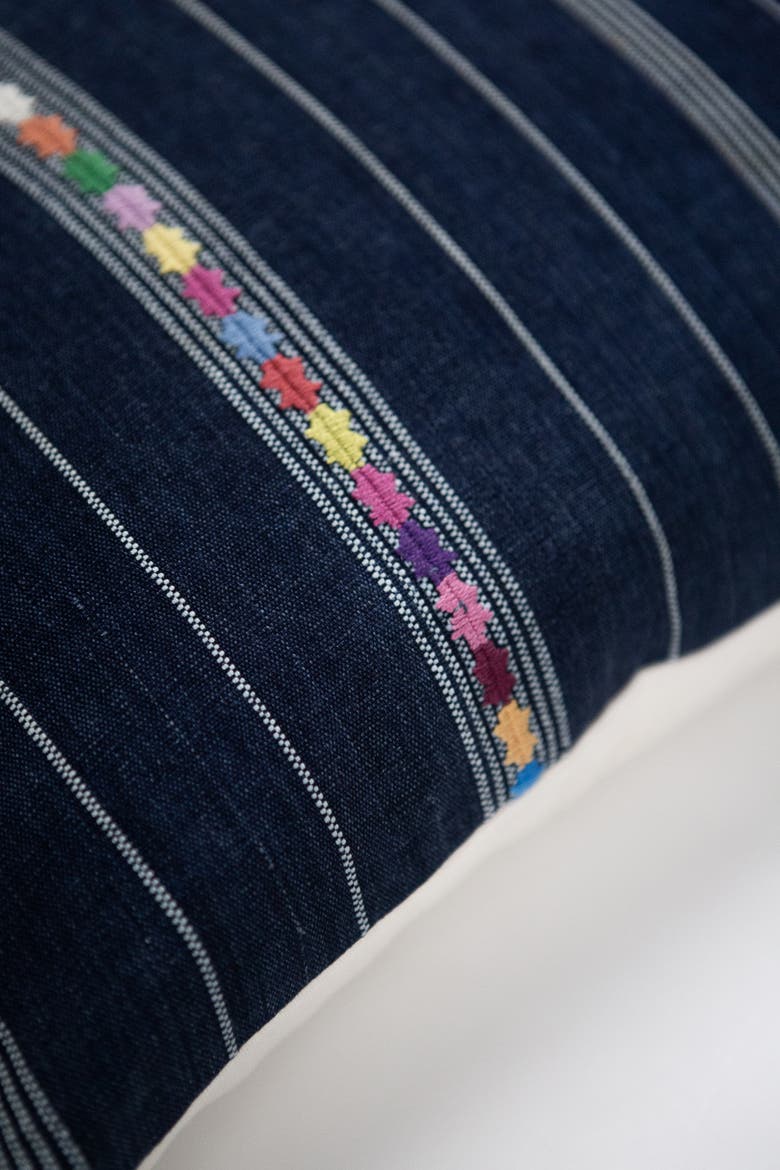 Vintage Indigo Denim Embroidered Stripe Handwoven Throw Pillow, Alternate, color, Blue