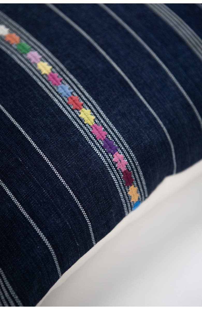 Archive New York Vintage Indigo Denim Embroidered Stripe Handwoven Throw Pillow, Alternate, color, Blue