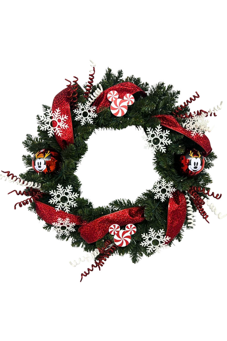 Disney® Mickey and Minnie 26-Inch Pre-Lit Christmas Wreath, Main, color, Green, Red