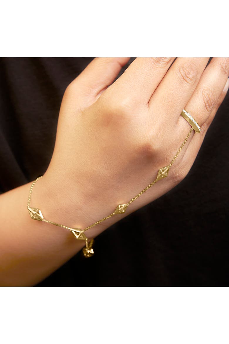 14K Yellow Gold 1/4 Cttw Diamond Ring and Bracelet Hand Chain, Alternate, color, Yellow