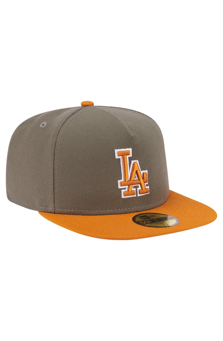 New Era Men's New Era Olive/Orange Los Angeles Dodgers Two-Tone Color Pack A-Frame 59FIFTY Fitted Hat, Alternate, color, Olive
