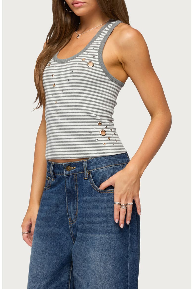 Sindy Stud & Grommet Stripe Racerback Tank, Alternate, color, GRAY-AND-WHITE