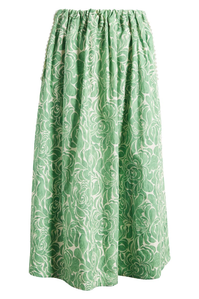 Almost Kelly Floral Print Cotton Maxi Skirt, Alternate, color, EMERALD BUDS