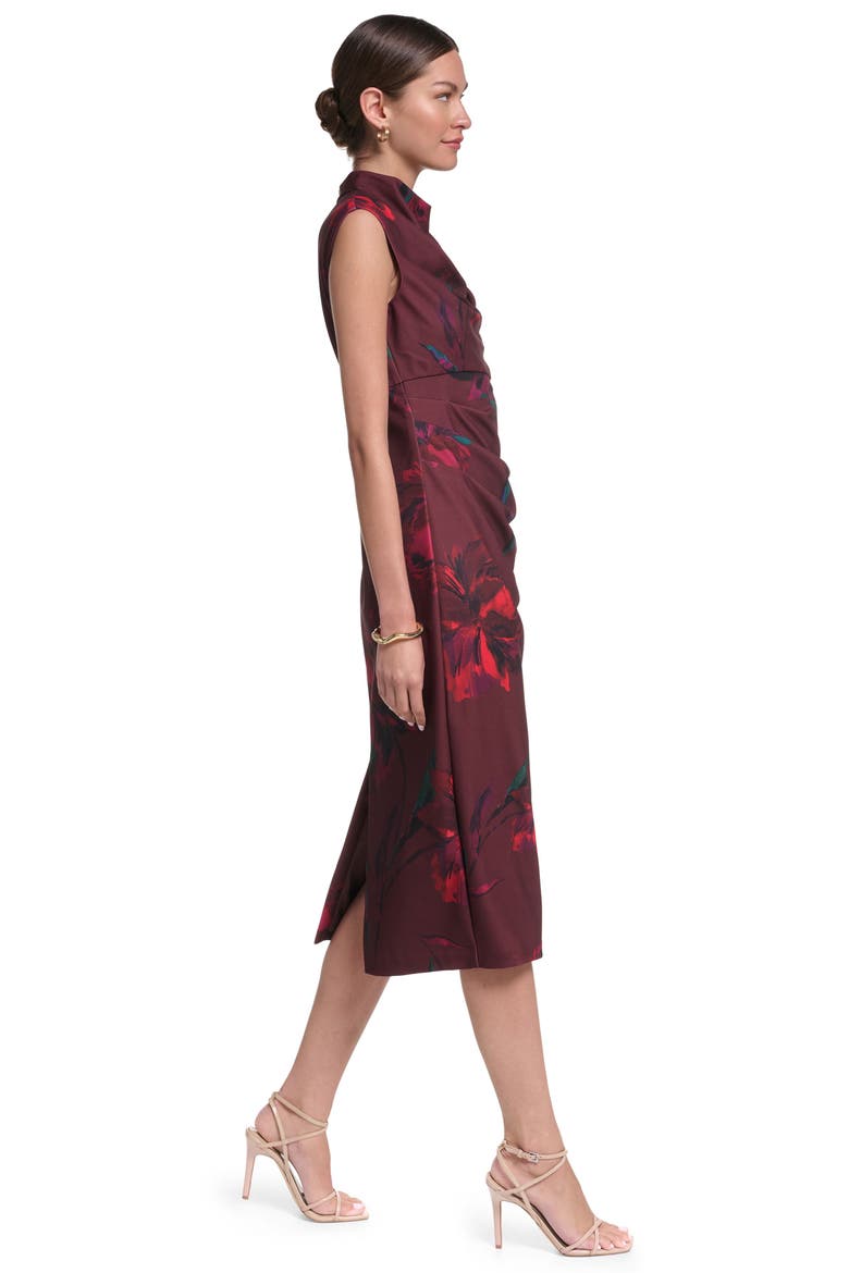 Sleeveless Floral Printed Midi Dress, Alternate, color, Brown Floral Multi