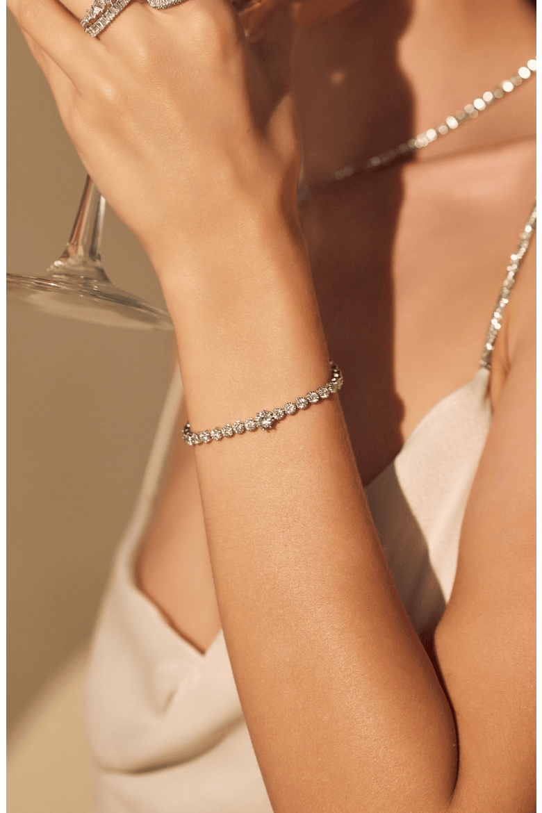 Celeste Tennis Necklace & Bracelet Set Gift Idea, Alternate, color, Silver