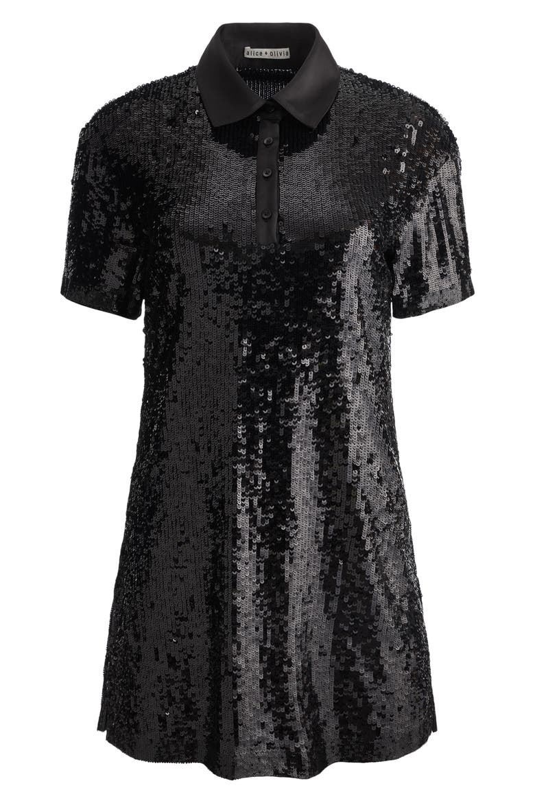 Treva Sequin Polo Minidress, Alternate, color, BLACK