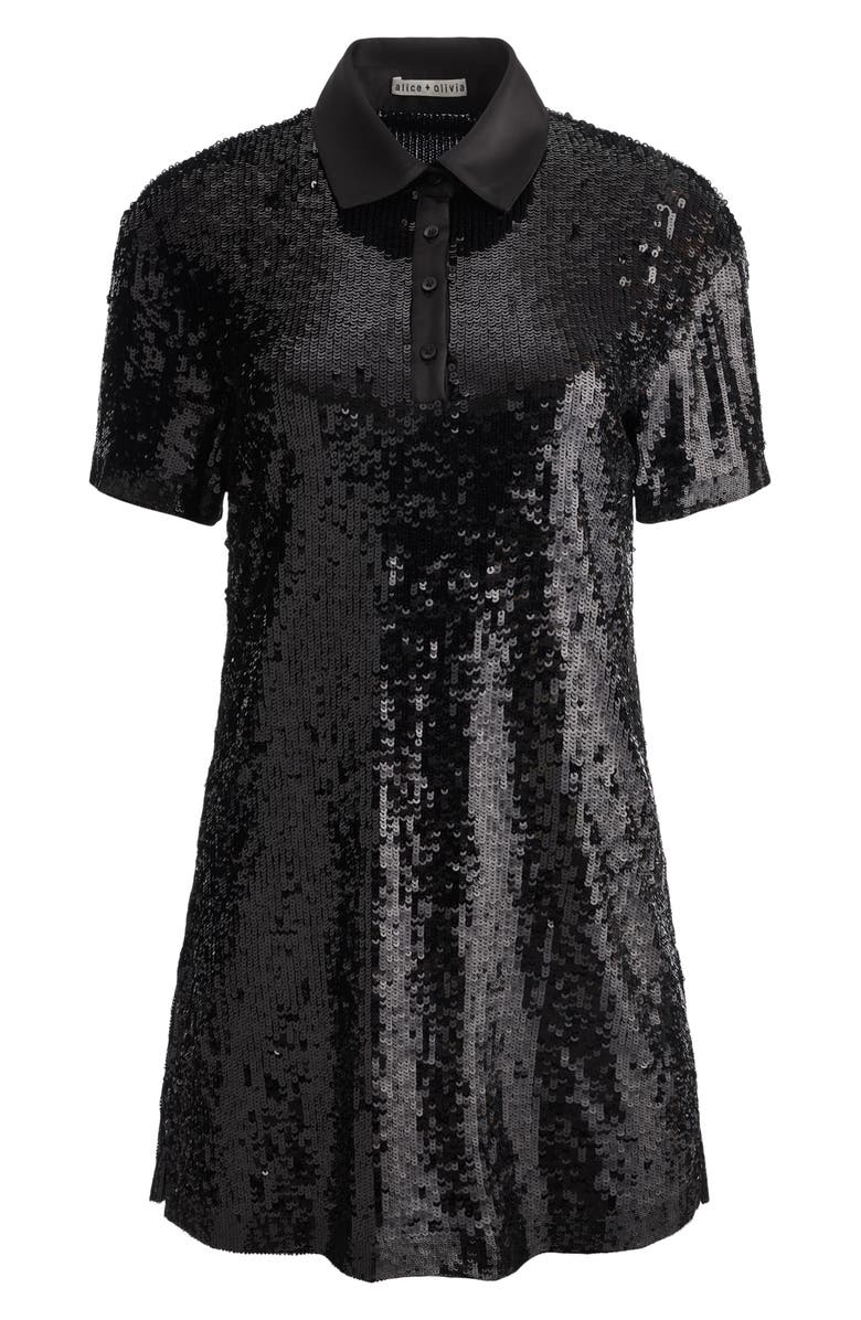 Alice + Olivia Treva Sequin Polo Minidress, Alternate, color, Black