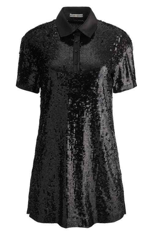 Alice And Olivia Treva Sequin Boxy Oversized Polo Dress In Black