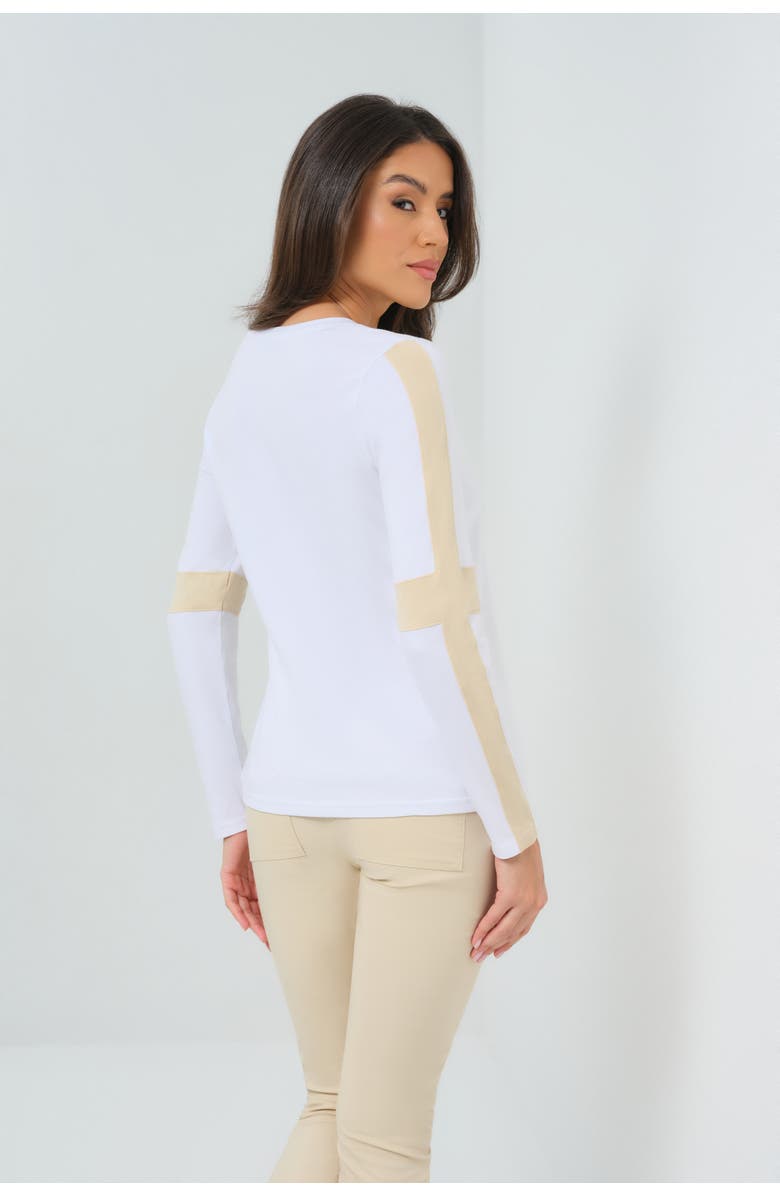 Anatomie Kensley Contrast Sleeve Pima Top, Alternate, color, White/Wheat