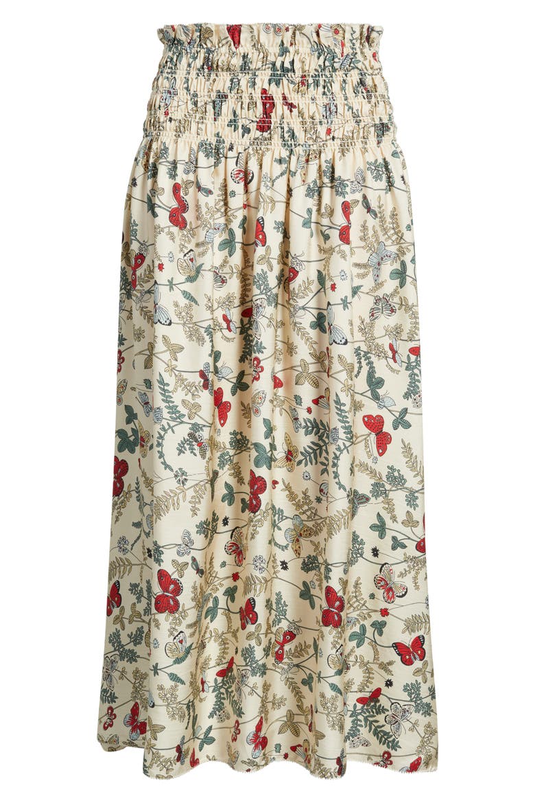The Canary Floral A-Line Silk Midi Skirt, Alternate, color, FLOATING BUTTERFLY