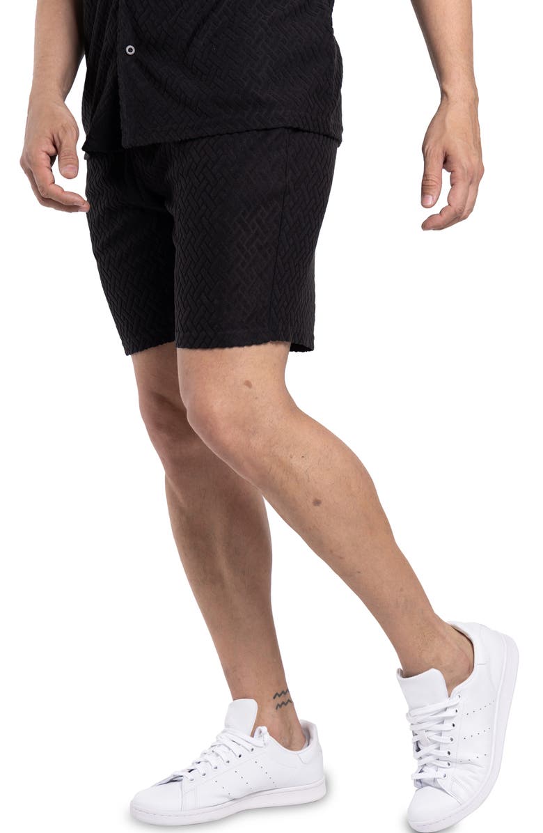 Spring + Mercer Casual Jacquard Terry Shorts, Alternate, color, Black