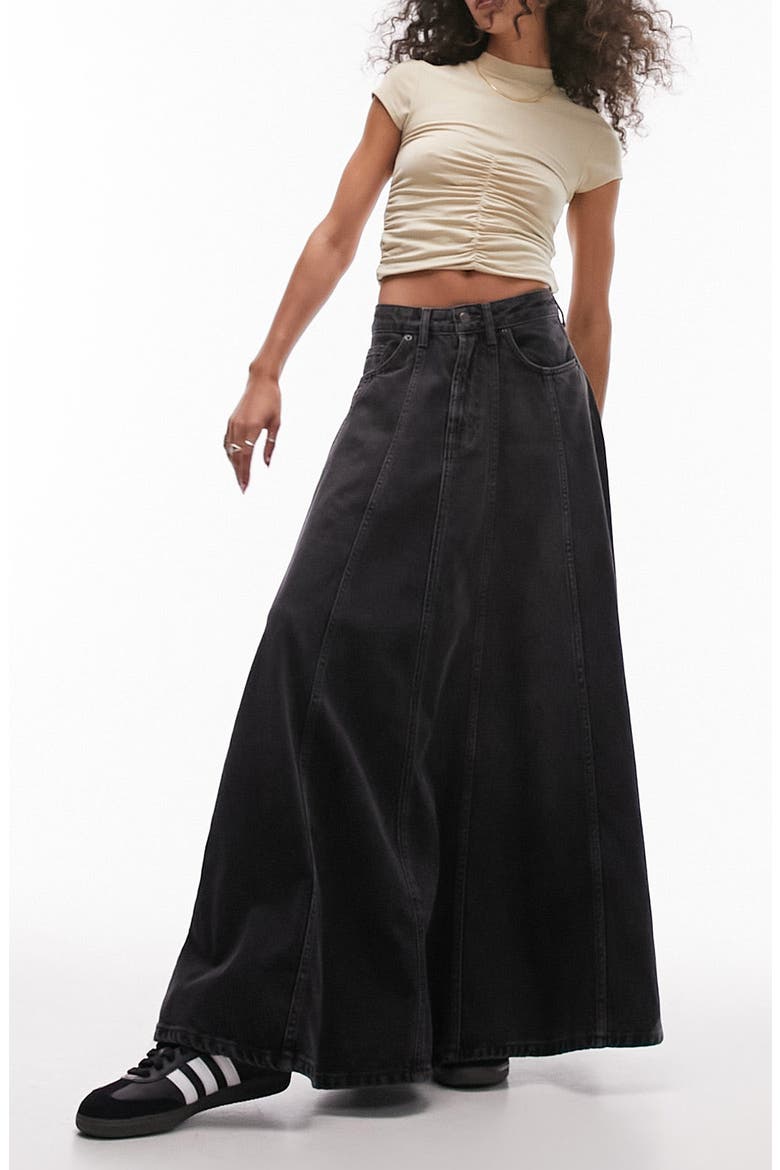 Denim Circle Maxi Skirt, Main, color, BLACK