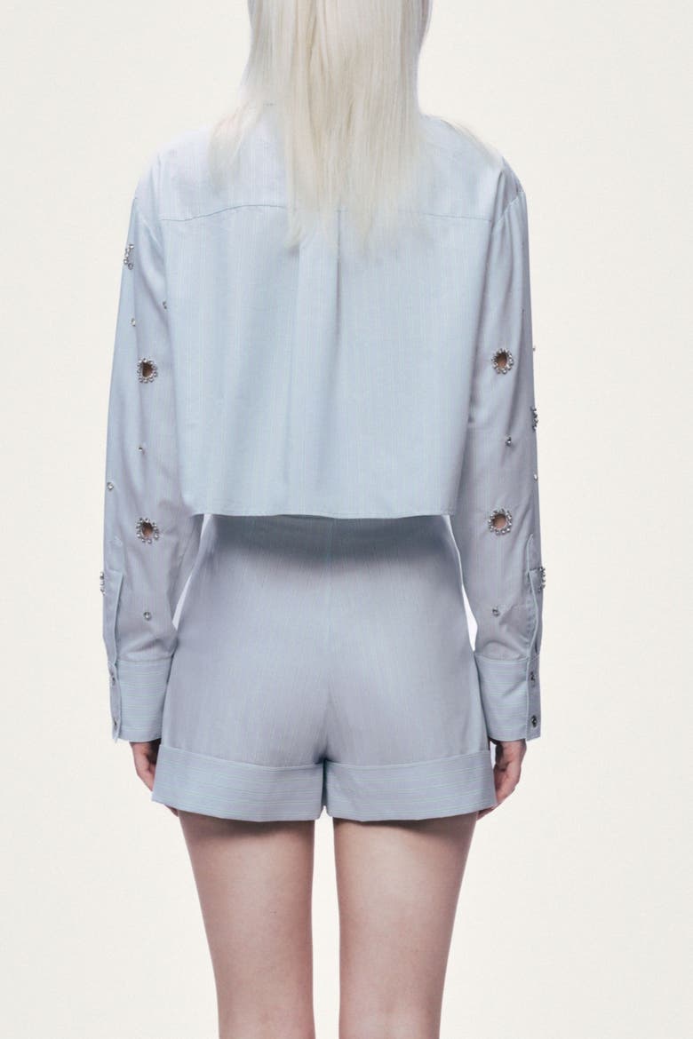 Stone Detail Crop Shirt, Alternate, color, Mint Green
