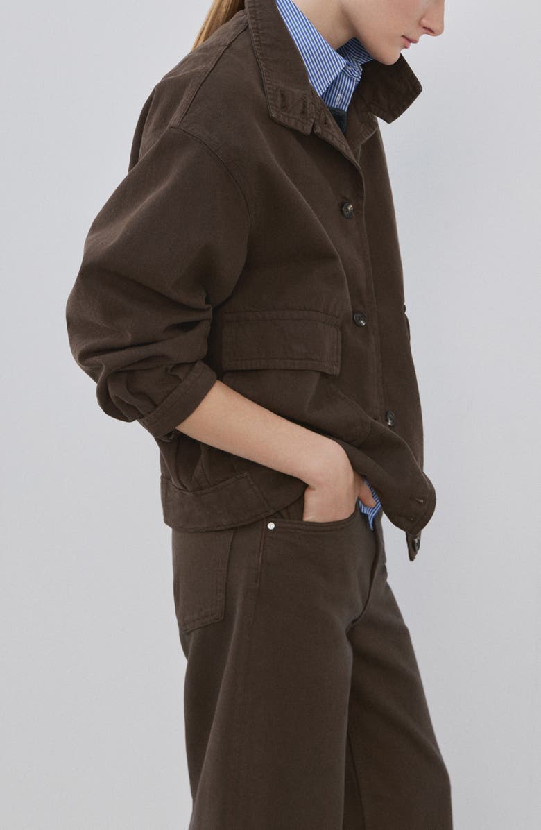 MANGO Eugenie Cotton Twill Jacket, Alternate, color, Chocolate