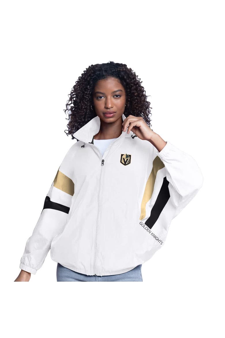 Women's G-III Sports by Carl Banks  White Vegas Golden Knights Game News Oversized Full-Zip Hoodie Jacket, Alternate, color, White