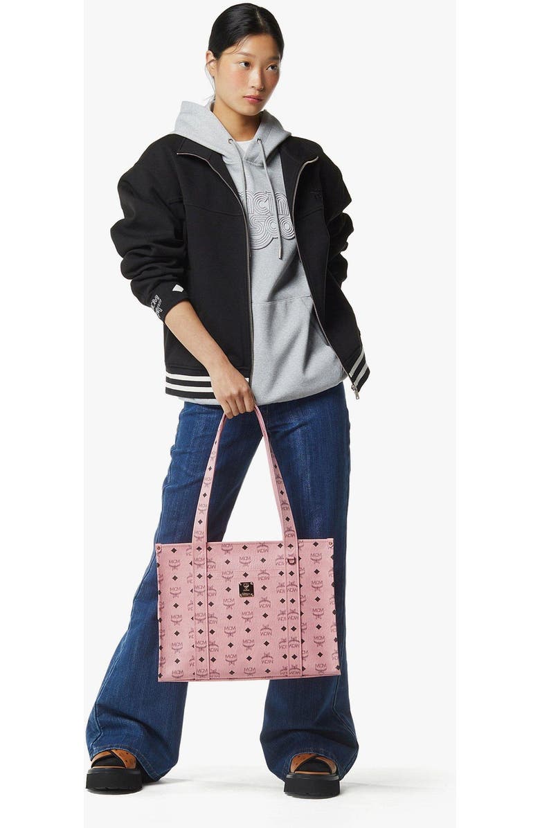 MCM Aren School Bag Tote in Visetos, Alternate, color, Soft Pink
