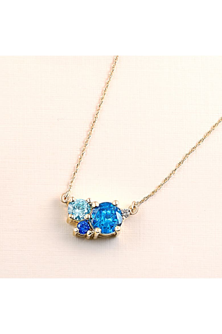 3Ct Blue Sapphire Topaz Aquamarine Diamond Pendant Necklace 14k Gold Lab Grown, Alternate, color, 14k Yellow Gold