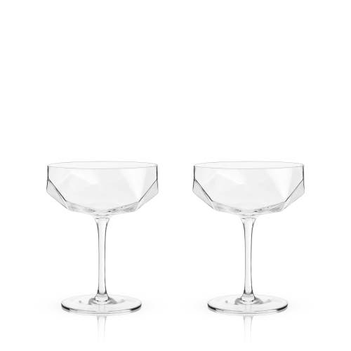 Viski Seneca Crystal Faceted Coupes Set Of 2 In Clear