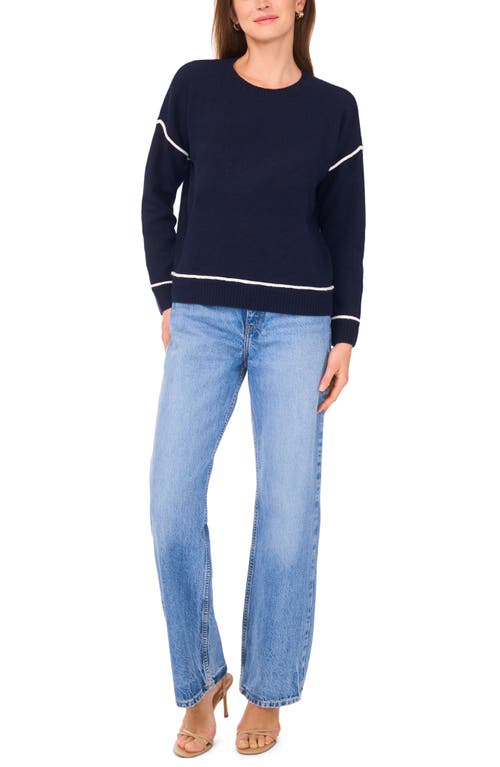 Vince Camuto Contrast Trim Crewneck Sweater In Blue