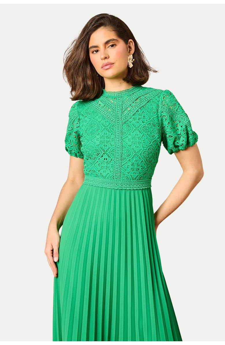 Oasis Lace Puff Sleeve Pleated Midi Dress, Alternate, color, Bright Green