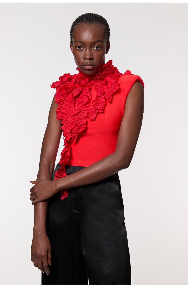 Karen Millen Woven Rosette Crop Detail Top, Main, color,