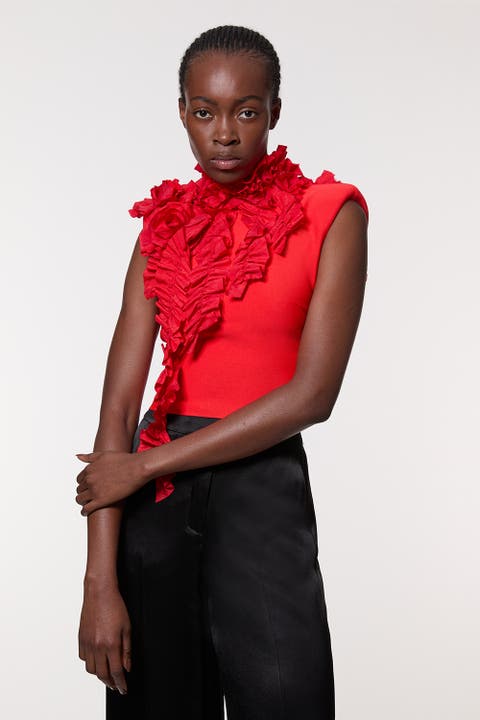 Woven Rosette Crop Detail Top