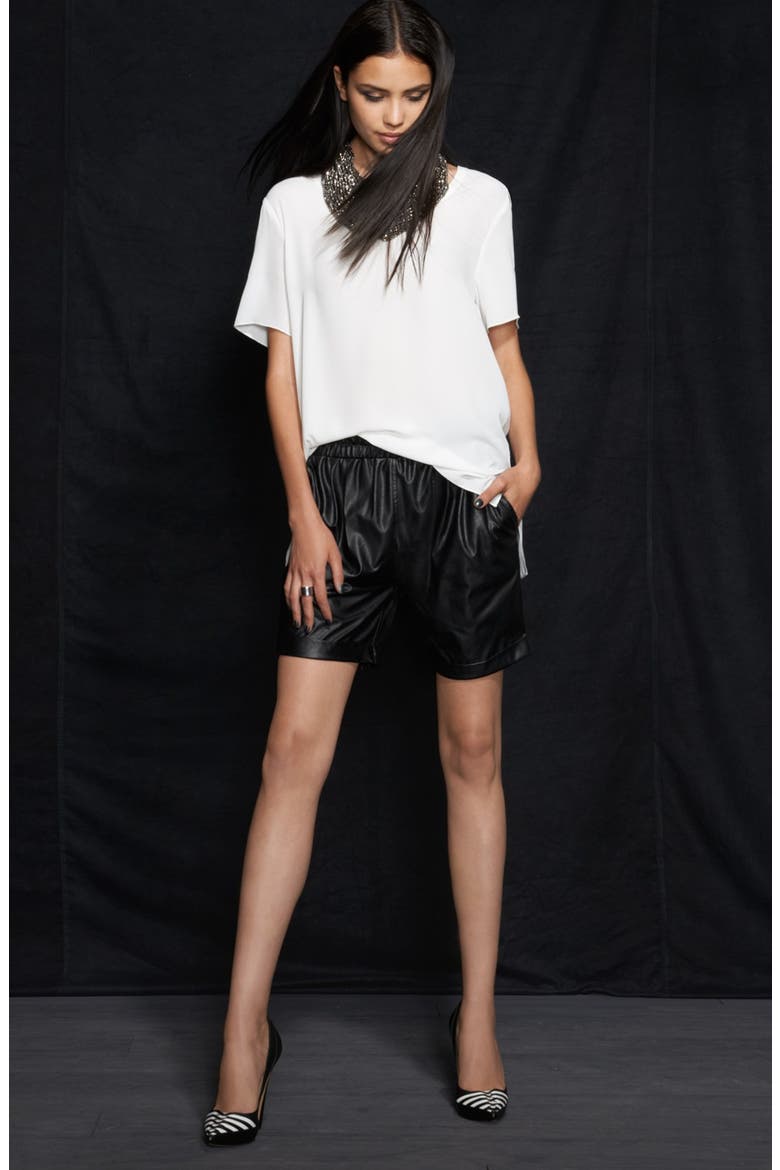 Faux Leather Bermuda Shorts, Alternate, color, BLACK
