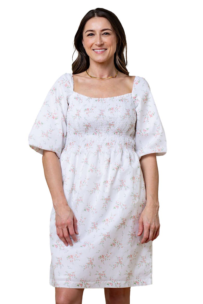 Women's Organic Smocked Bubble Sleeve Dress, Alternate, color, Pink and Green Bouquet Floral