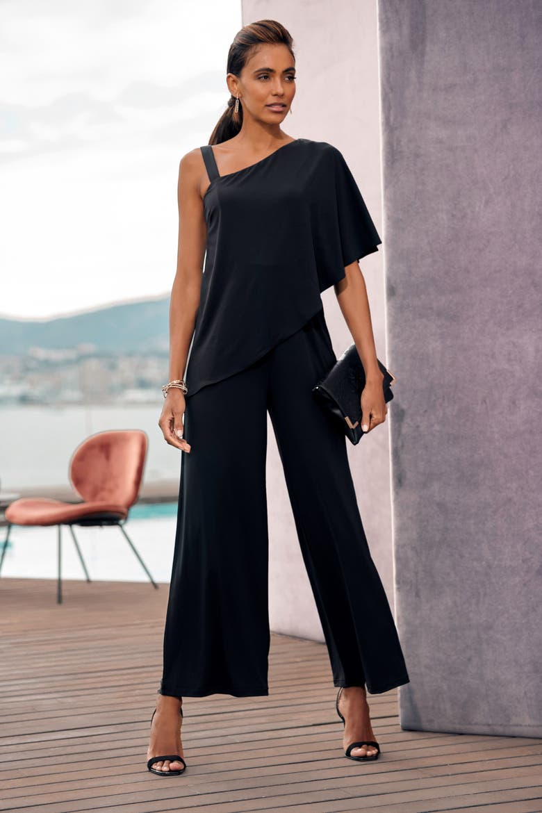 Asymmetrical One Shoulder Jumpsuit, Alternate, color, Black