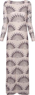 The Lulo Project Nellas Paisley Long Sleeve Mesh Maxi Dress