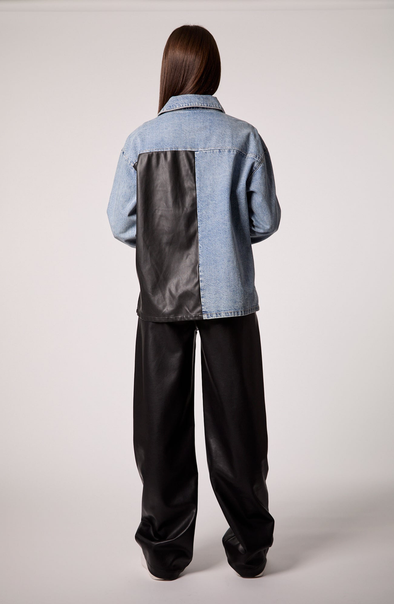 BLUE REVIVAL UNreal Leather & Denim Shacket, Alternate, color, Nashville / Black