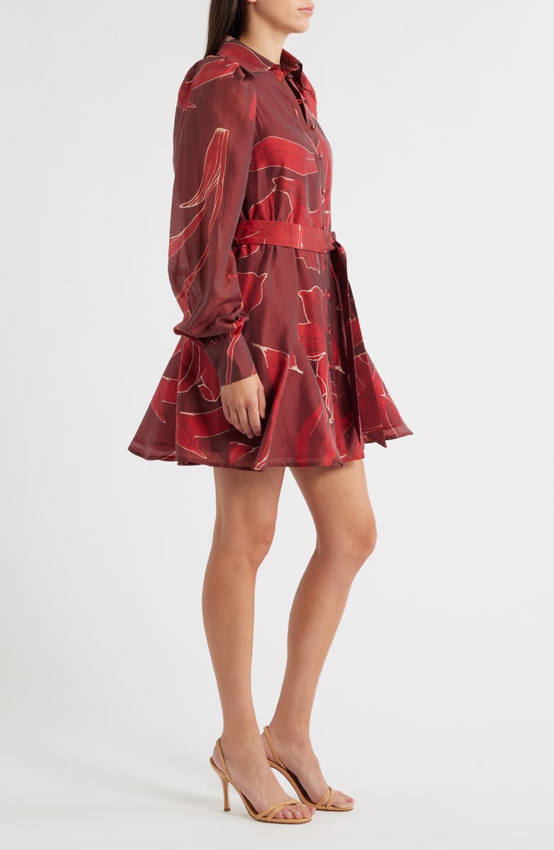 CIEBON Silvie Long Sleeve Tie Belt Shirtdress, Alternate, color, Burgundy/ Red