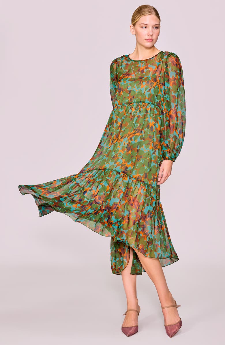 MELLODAY Tiered High-Low Long Sleeve Dress, Alternate, color, Green Multi