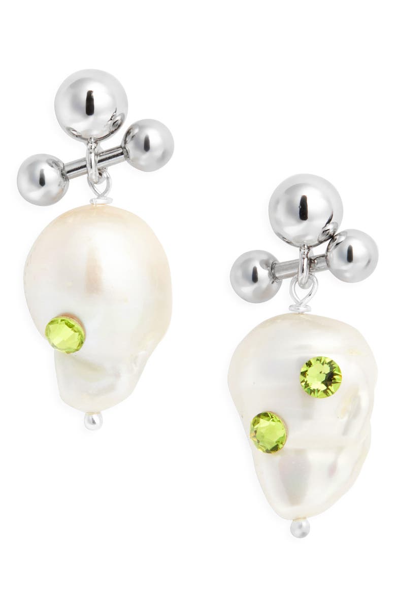 Justine Clenquet Joan Freshwater Pearl & Crystal Drop Earrings, Main, color, Acid Green