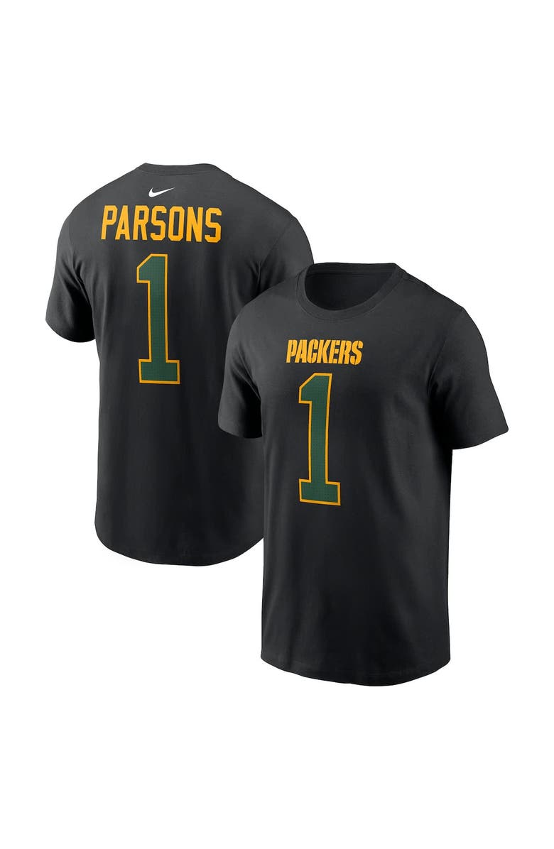 Nike Men's Nike Micah Parsons Black Green Bay Packers Carbon Name & Number T-Shirt, Main, color, Black