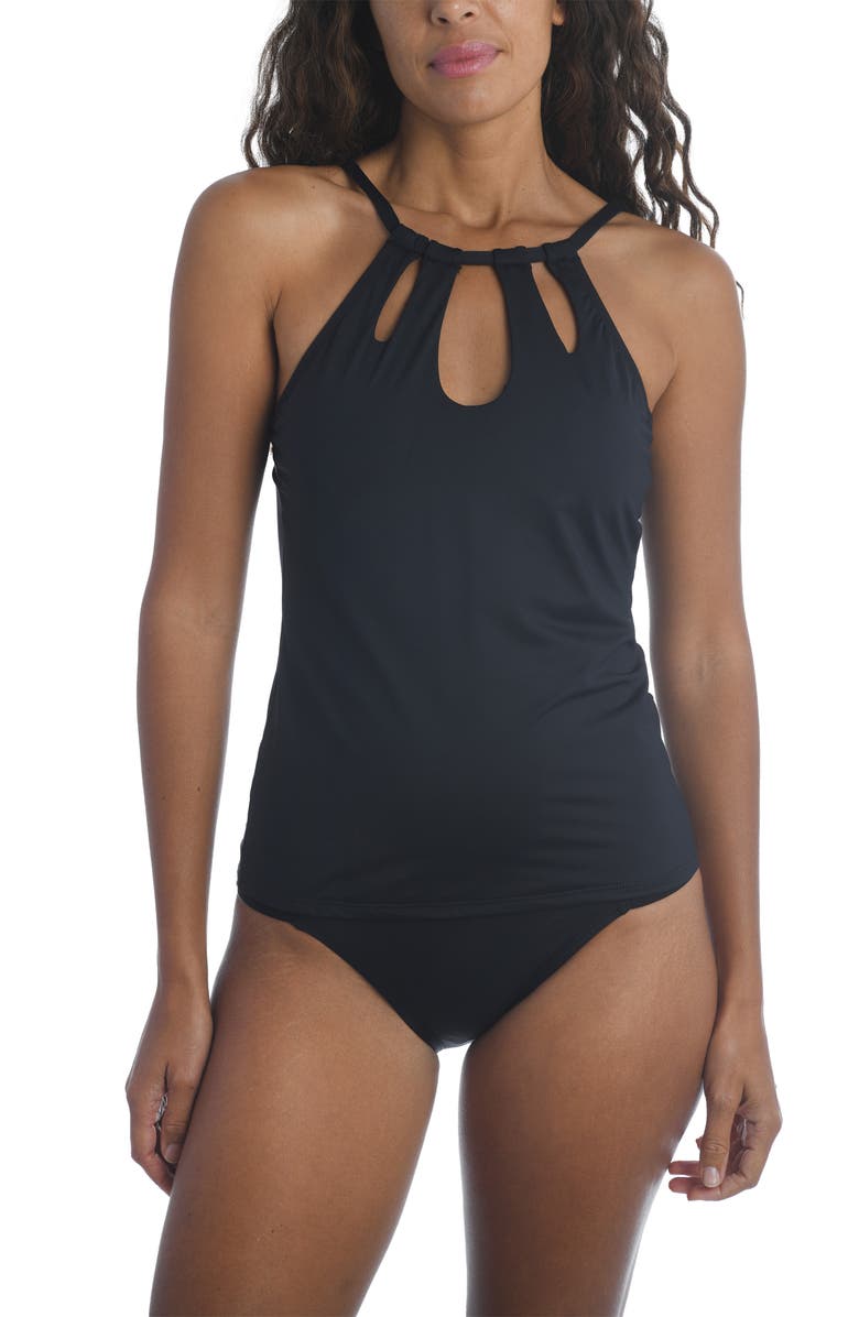 La Blanca Keyhole Underwire Tankini Top, Alternate, color, Black