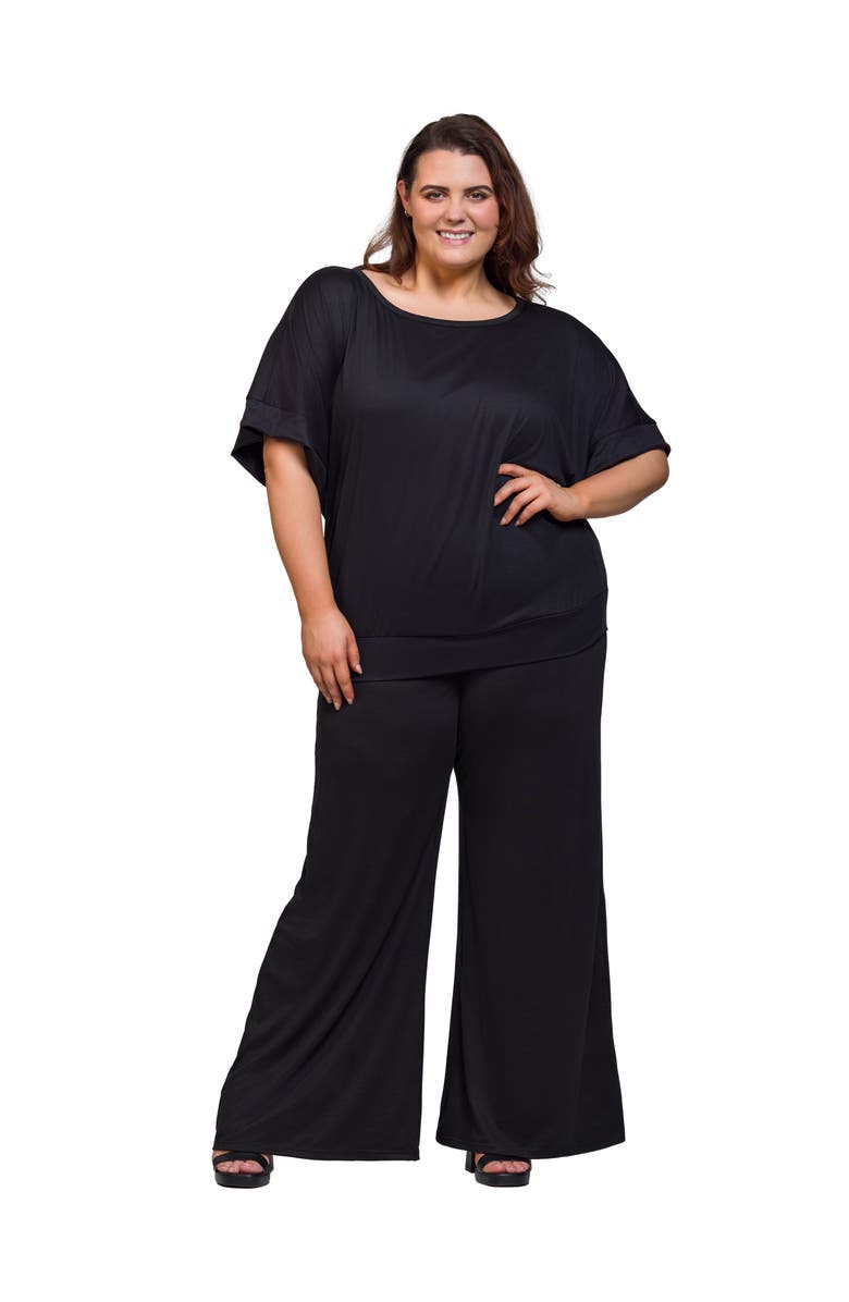 24seven Comfort Apparel Boat Neck Top and Wide Leg Pant Set, Main, color, Black
