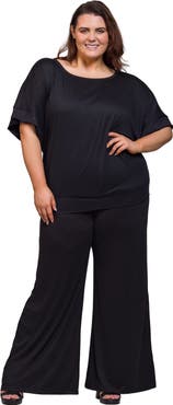 24seven Comfort Apparel Boat Neck Top and Wide Leg Pant Set