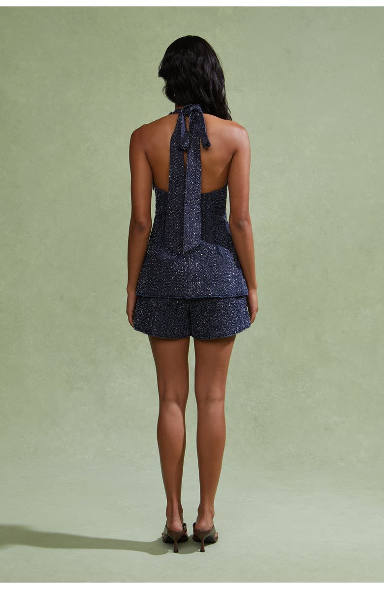 AMUR Nevin Halter Romper, Alternate, color, Denim Tweed