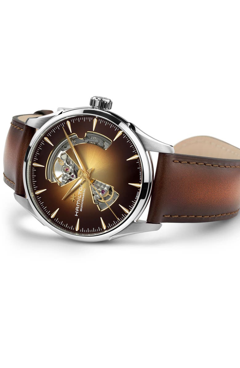 Hamilton Jazzmaster Open Heart Automatic Leather Strap Watch, Alternate, color, Brown