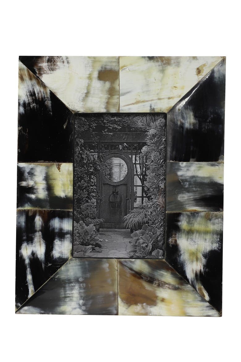 Rectangular Black, White & Gold Natural Horn Picture Frame, Main, color, BLACK