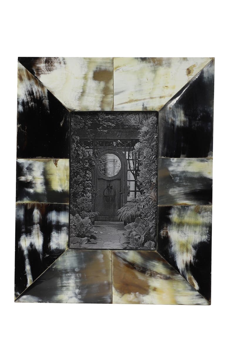 GINGER BIRCH STUDIO Rectangular Black, White & Gold Natural Horn Picture Frame, Main, color, Black